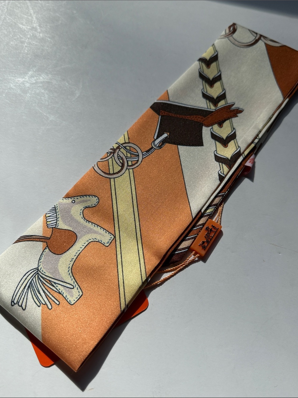 Silk Twilly Scarf in Orange and Cream - Designer Style